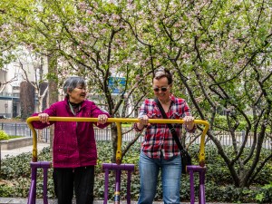 My new friend and I exercising in the park.