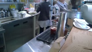 Coffee coming out of the spigot.  