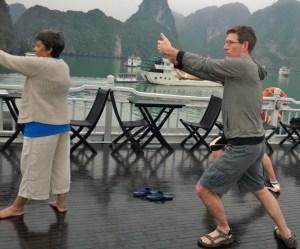 Thom's first attempt at Tai Chi when we were in Halong Bay.