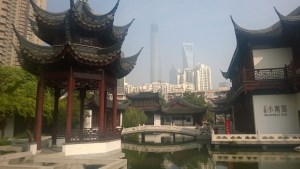 Pond, waterfall, and a view of downtown Pudong-all on property!
