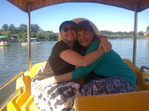 Patti & I hanging on for dear life in the boat in Beijing