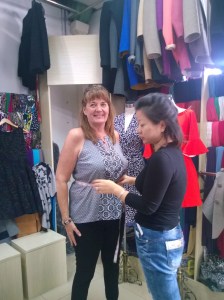 Patti getting measured for her new coat