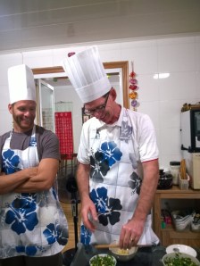 Thom rocking the hat and apron at cooking class